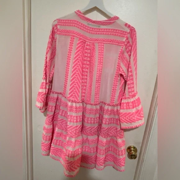 Anthropologie Pink Patterned Ling Sleeve Mini Dress - Picture 3 of 3